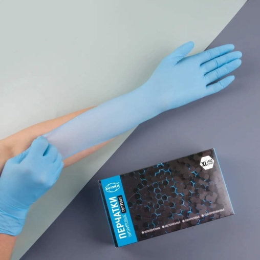 Перчатки AVIORA неопудренные нитрил ГОЛУБЫЕ р. XL 100 шт.