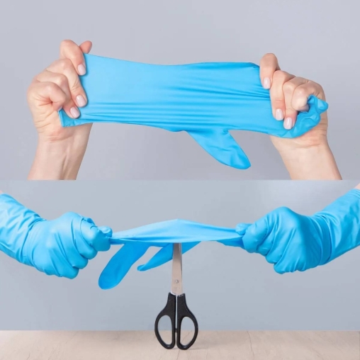 Перчатки AVIORA High Risk неопудренные нитрил сверхпрочные голубые р. M 50 шт.