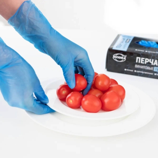 Перчатки AVIORA неопудренные винил ГОЛУБЫЕ р. M 100 шт.