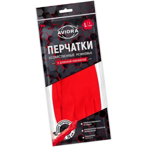 Перчатки AVIORA хозяйственные латексные Красные с удлиненной манжетой 1 пара размер L