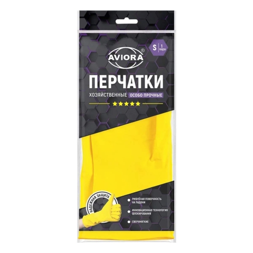 Перчатки Aviora 5 Звезд хозяйственные ЛАТЕКСНЫЕ желтые 1 пара размер S