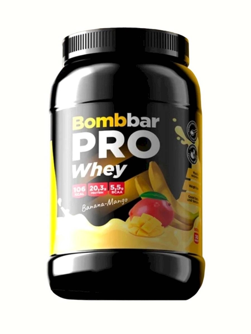Сухая протеиновая смесь BOMBBAR Whey Protein Pro Банан Манго для спортивного питания 900 г