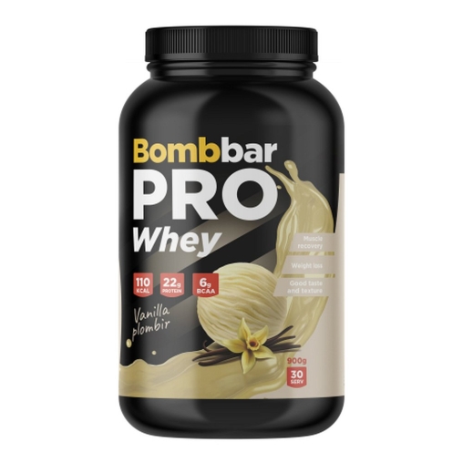 Сухая протеиновая смесь BOMBBAR Whey Protein Pro Ванильно-сливочный пломбир для спортивного питания 900 г