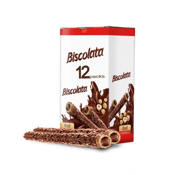 Вафельная трубочка Biscolata Roll Молочный шоколад Ореховая начинка Фундук 28 г