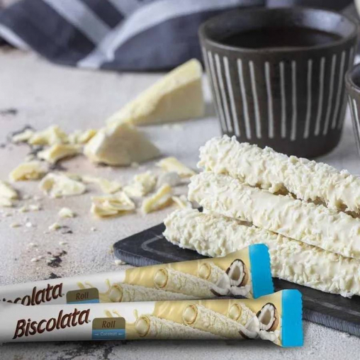 Вафельная трубочка Biscolata Nirvana Roll Белый шоколад Мол. начинка Кокос 26 г