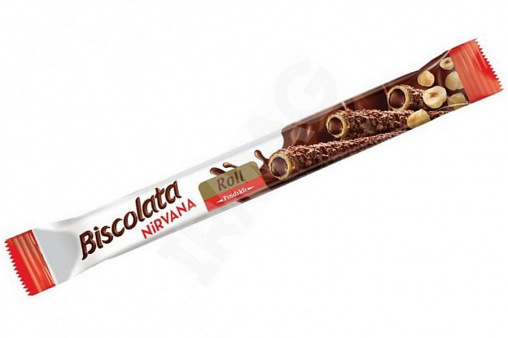Вафельная трубочка Biscolata Roll Молочный шоколад Ореховая начинка Фундук 28 г