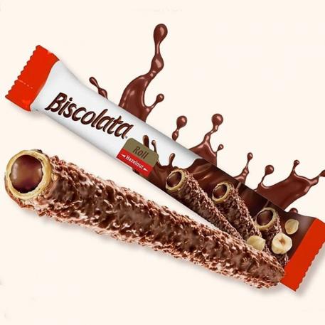 Вафельная трубочка Biscolata Roll Молочный шоколад Ореховая начинка Фундук 28 г