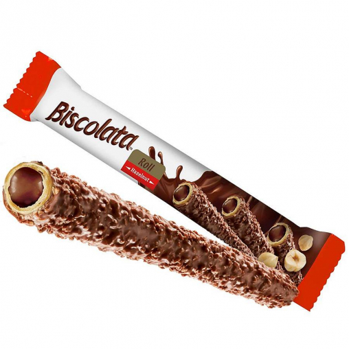 Вафельная трубочка Biscolata Roll Молочный шоколад Ореховая начинка Фундук 28 г