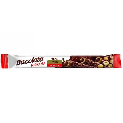 Вафельная трубочка Biscolata Roll Молочный шоколад Ореховая начинка Фундук 28 г