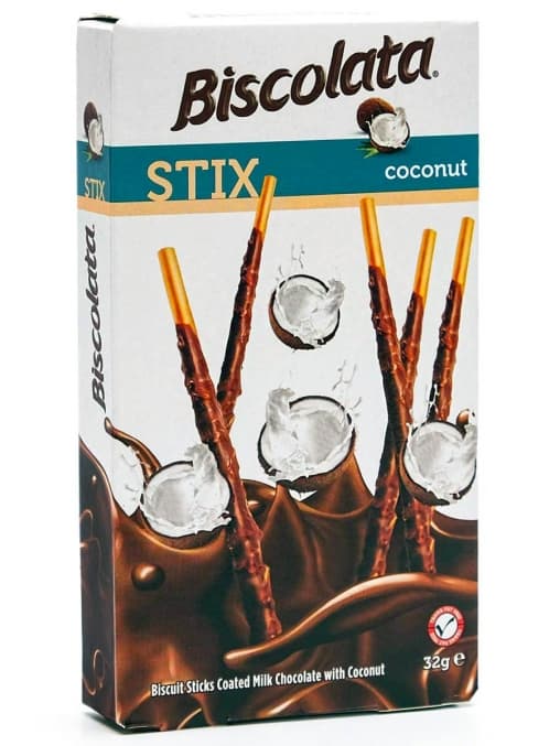 Палочки бисквитные Biscolata STIX мол. шоколад с кокосом 32 г