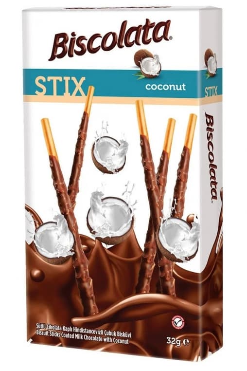 Палочки бисквитные Biscolata STIX мол. шоколад с кокосом 32 г
