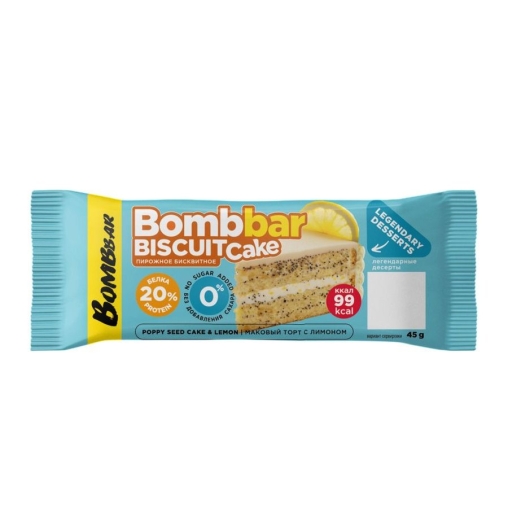 Пирожное протеиновое BombBar Маковый торт с лимоном 45 г