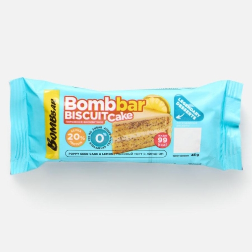 Пирожное протеиновое BombBar Маковый торт с лимоном 45 г
