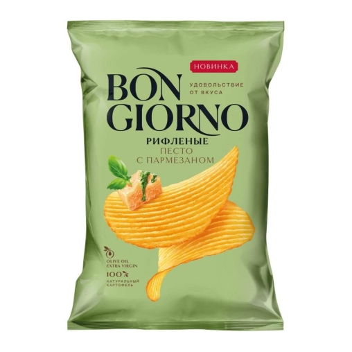 Чипсы картофельные рифленые BON GIORNO Песто с пармезаном 80 г Чипсы картофельные рифленые BON GIORNO Песто с пармезаном 80 г