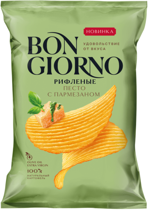 Чипсы картофельные рифленые BON GIORNO Песто с пармезаном 80 г