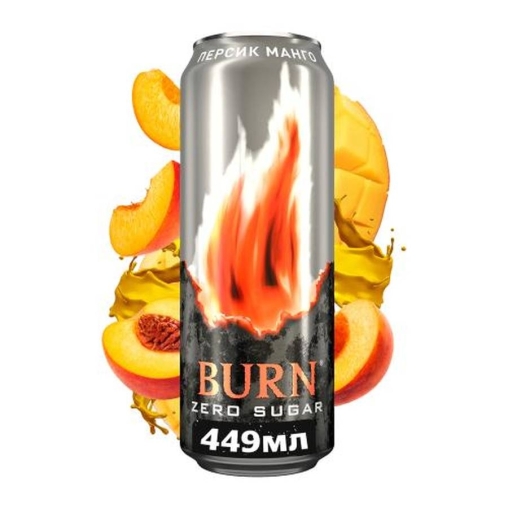 Энергетический напиток Burn Peach Zero Sugar 449 мл ж/б