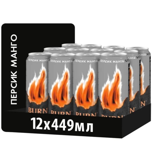 Энергетический напиток Burn Peach Zero Sugar 449 мл ж/б