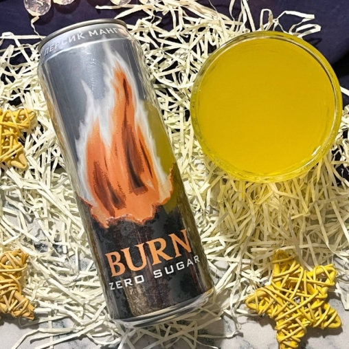 Энергетический напиток Burn Peach Zero Sugar 449 мл ж/б