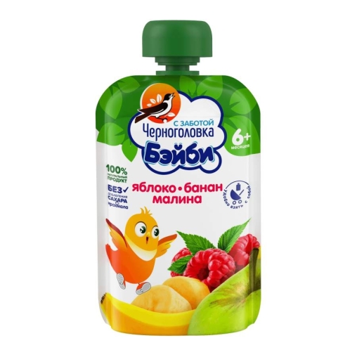 Пюре детское Черноголовка Бейби Яблоко Банан Малина 85 г пауч