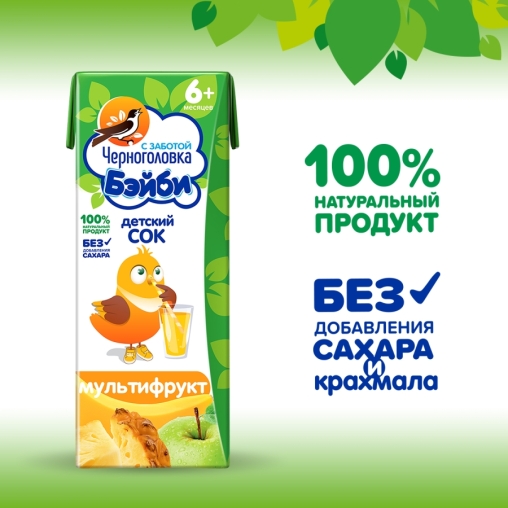 Черноголовка Бейби 100% детский сок Мультифрукт с мякотью 200 мл