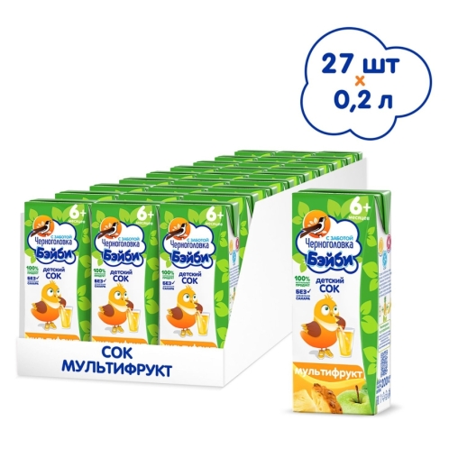 Черноголовка Бейби 100% детский сок Мультифрукт с мякотью 200 мл