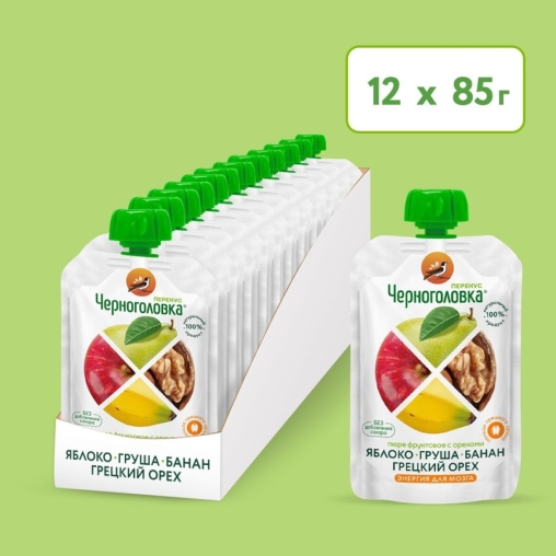 Пюре детское Черноголовка Перекус с Грецким орехом 85 г пауч