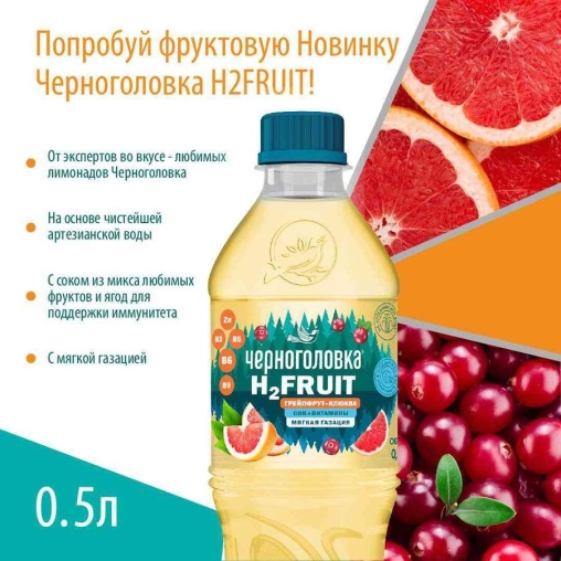 Черноголовка H2FRUIT Грейпфрут Клюква 500 мл ПЭТ