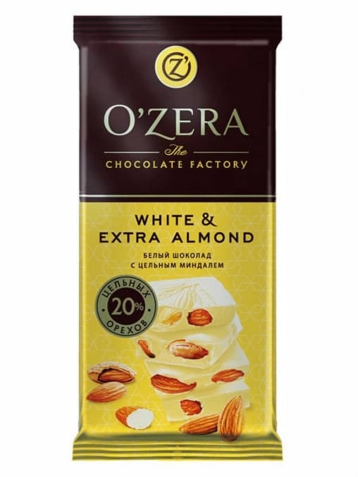 Шоколад O"Zera White & Extra Almond белый с цел. миндалем 90 г