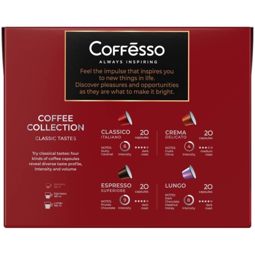 Кофе-капсулы Nespresso Coffesso АССОРТИ 4 вкуса по 5 г коробкой 80 шт.