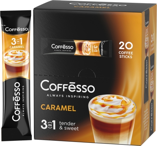 Кофе растворимый Coffesso 3 в 1 Caramel стики 14 г × 20 шт.