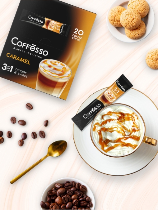 Кофе растворимый Coffesso 3 в 1 Caramel стики 14 г × 20 шт.
