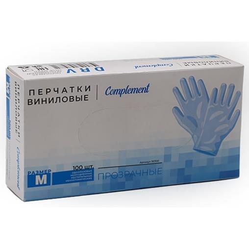 Перчатки Complement неопудренные винил ПРОЗРАЧНЫЕ р. M 100 шт.