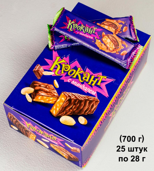 Шоколадный батончик Крокант с карамелью нугой и орехами 28 г