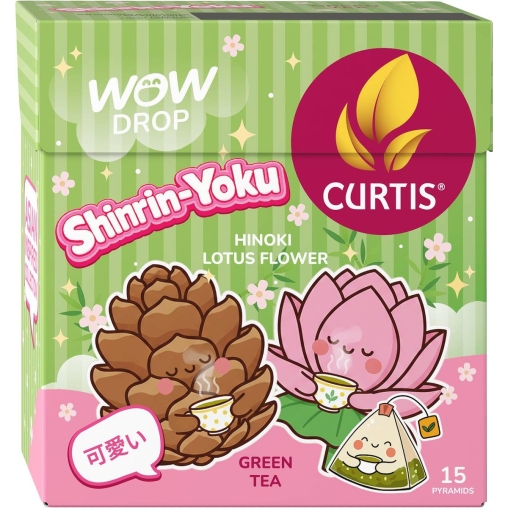 Curtis WOW DROP зеленый чай фруктово-травяной Shinrin-Yoku ШИШКИ-ЛОТОС 15 пирам. × 1,5 г