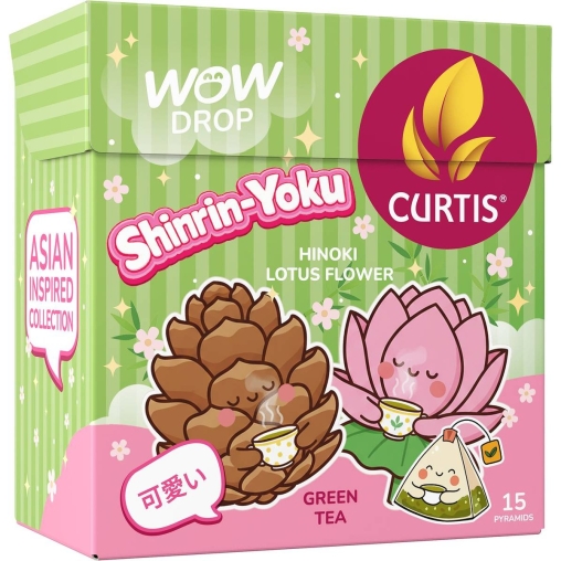 Curtis WOW DROP зеленый чай фруктово-травяной Shinrin-Yoku ШИШКИ-ЛОТОС 15 пирам. × 1,5 г