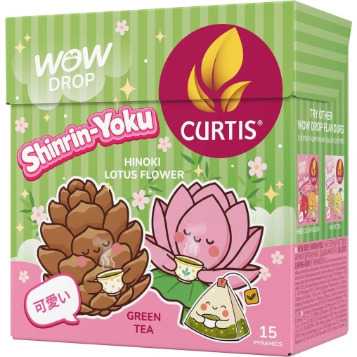 Curtis WOW DROP зеленый чай фруктово-травяной Shinrin-Yoku ШИШКИ-ЛОТОС 15 пирам. × 1,5 г