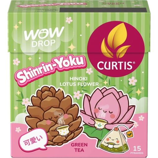 Curtis WOW DROP зеленый чай фруктово-травяной Shinrin-Yoku ШИШКИ-ЛОТОС 15 пирам. × 1,5 г