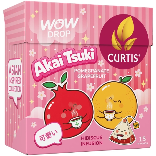 Curtis WOW DROP чай фруктово-травяной AKAI TSUKI каркаде 15 пирам. × 1,5 г