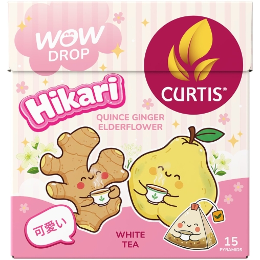 Curtis WOW DROP белый чай фруктово-травяной HIKARI айва бузина имбирь 15 пирам. × 1,5 г
