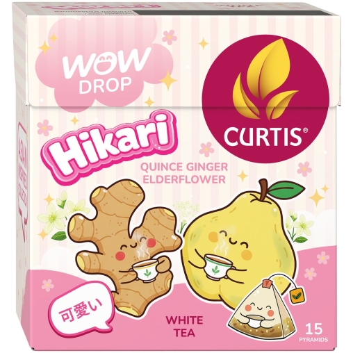 Curtis WOW DROP белый чай фруктово-травяной HIKARI айва бузина имбирь 15 пирам. × 1,5 г