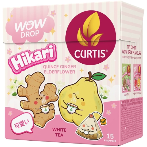 Curtis WOW DROP белый чай фруктово-травяной HIKARI айва бузина имбирь 15 пирам. × 1,5 г