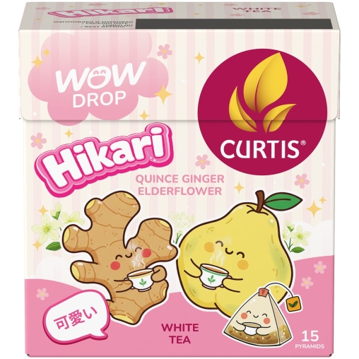 Curtis WOW DROP белый чай фруктово-травяной HIKARI айва бузина имбирь 15 пирам. × 1,5 г