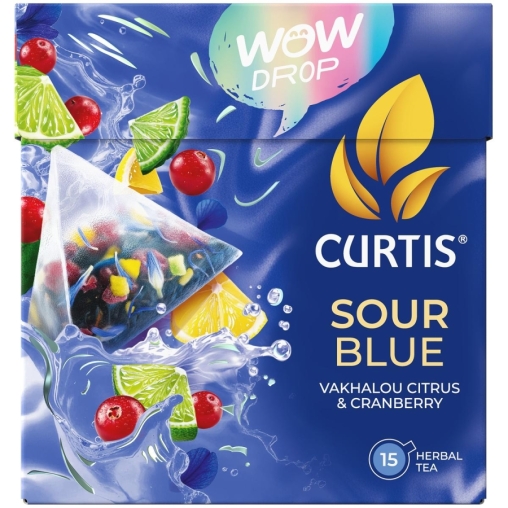 Curtis WOW DROP чай фруктово-травяной SOUR Blue Кислый синий 15 пирам. × 1,5 г