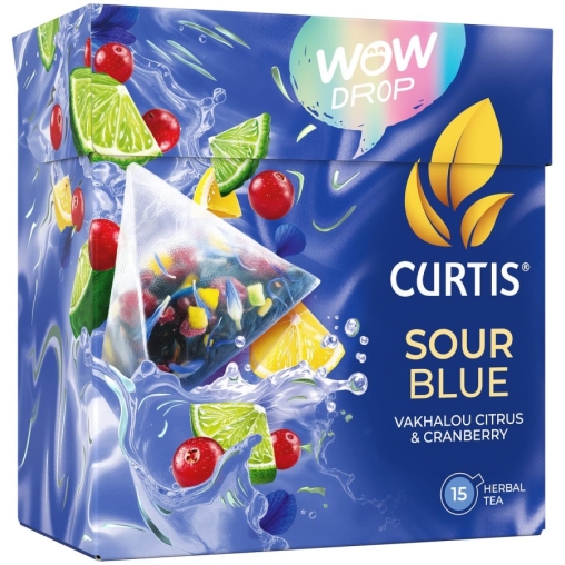 Curtis WOW DROP чай фруктово-травяной SOUR Blue Кислый синий 15 пирам. × 1,5 г