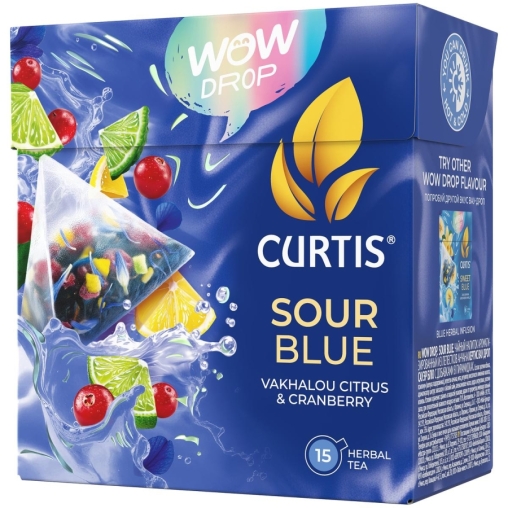 Curtis WOW DROP чай фруктово-травяной SOUR Blue Кислый синий 15 пирам. × 1,5 г