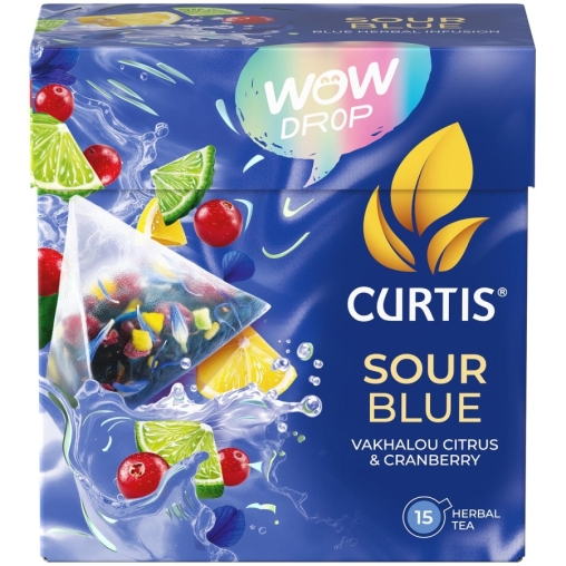 Curtis WOW DROP чай фруктово-травяной SOUR Blue Кислый синий 15 пирам. × 1,5 г