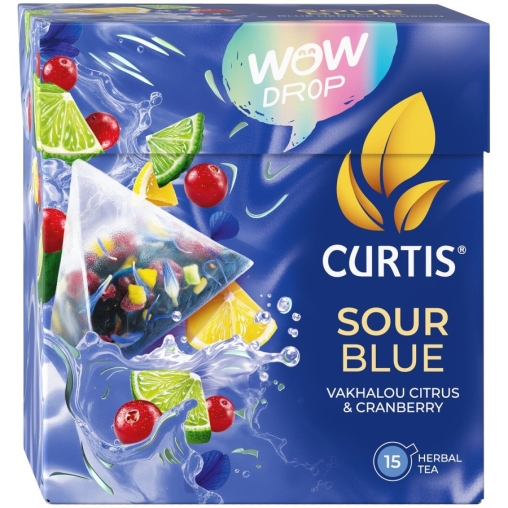 Curtis WOW DROP чай фруктово-травяной SOUR Blue Кислый синий 15 пирам. × 1,5 г