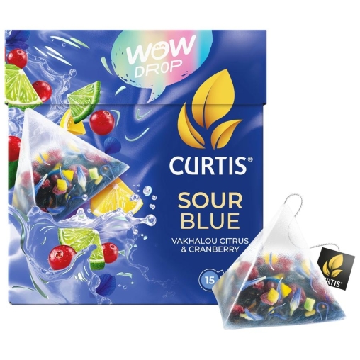 Curtis WOW DROP чай фруктово-травяной SOUR Blue Кислый синий 15 пирам. × 1,5 г