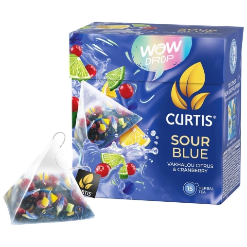 Curtis WOW DROP чай фруктово-травяной SOUR Blue Кислый синий 15 пирам. × 1,5 г