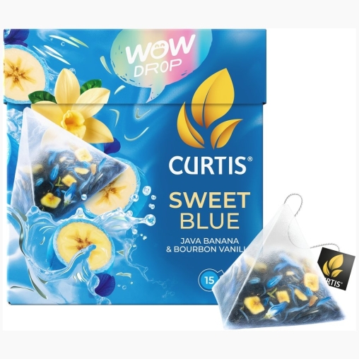 Curtis WOW DROP чай фруктово-травяной SWEET Blue Сладкий синий 15 пирам. × 1,5 г